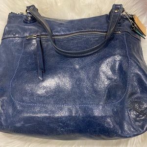 Coach Distressed Leather Tote Navy Blue w Dust Bag